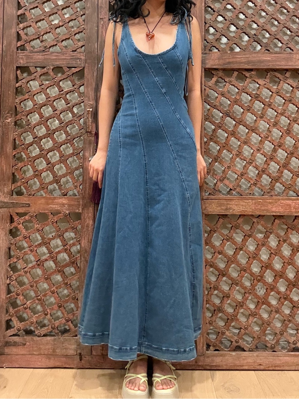 Free People Denim Maxi Dress with Tie Straps